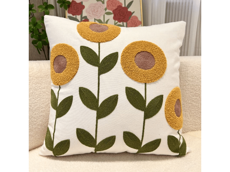  Taie d'oreiller décorative, ensemble de coussin de coussins de broderie carrée, motif floral de plante moderne, 45 x 45 cm, jaune  - Conforama D