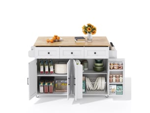 Desserte 4 portes 3 tiroirs coloris blanc+naturel mdf