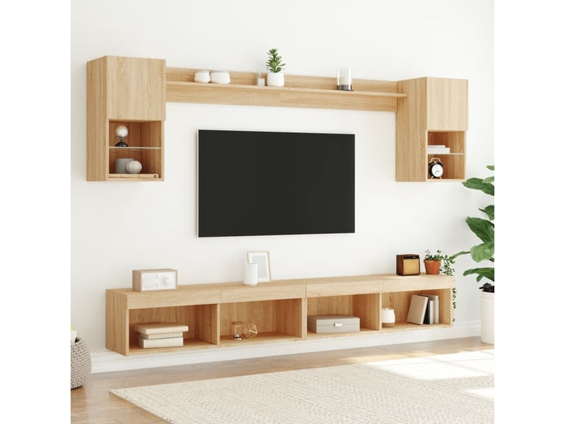  Unités murales tv avec led 6 pcs chêne sonoma bois d'ingénierie shl38041  - Conforama D