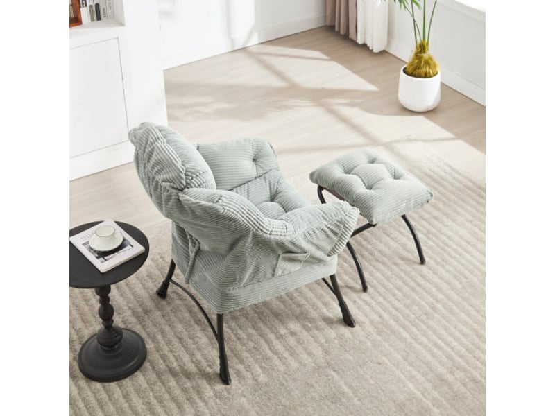  Fauteuil lounge avec repose-pieds, fauteuil relax avec accoudoirs et poche latérale, assise rembourrée, idéal pour la lecture et les petits espaces, vert clair  - Conforama R