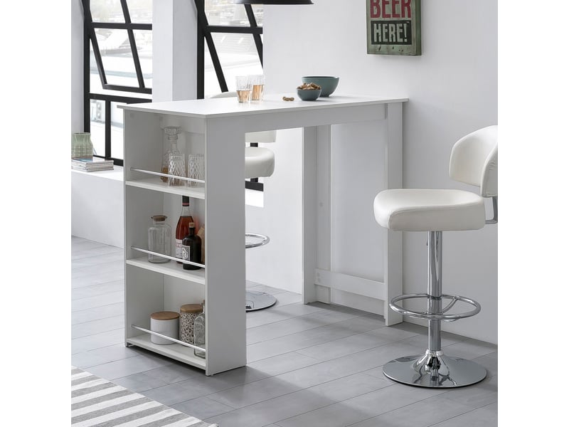 Table de bar avec rangements 120x60x108 cm blanc - Conforama B