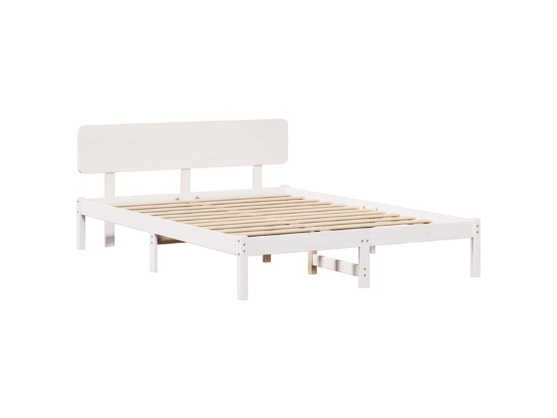 Lit double- lit adulte - cadre de lit avec tête de lit blanc 140 x 200 cm pin massif - Conforama A