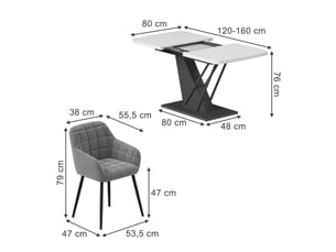 Vicco ensemble de table à manger, blancnoir, 120x80cm avec 4 chaises de salle à manger