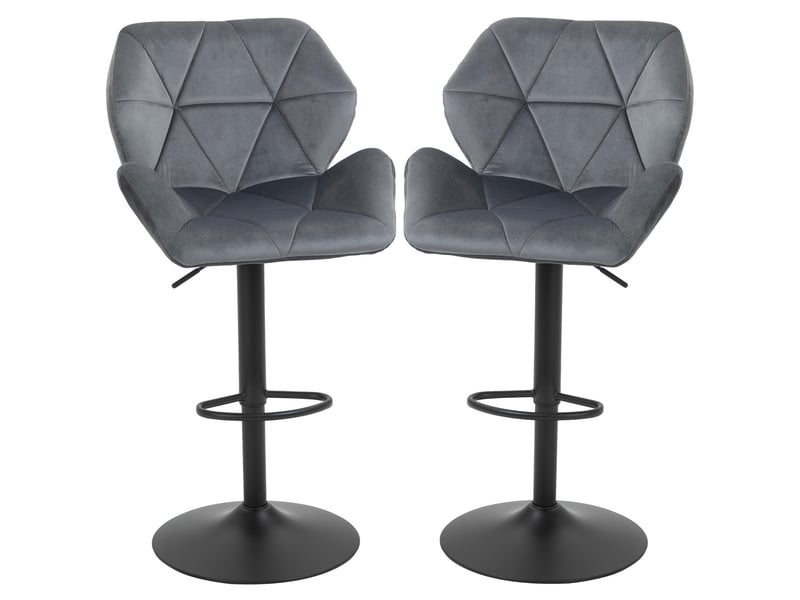  Ensemble de 2 tabourets de bar rembourrés avec structure en métal, dossier, revêtement aspect velours, hauteur réglable, pivotants à 360°.  - Conforama B