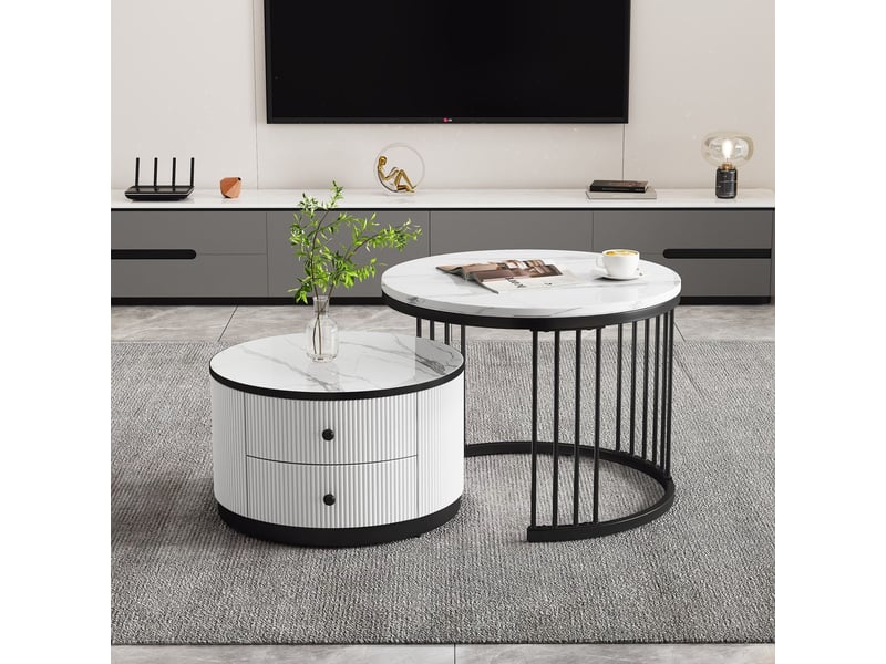  Table basse 60x60x50 et 50x50x30, set élégant gigognes effet marbre table basse bois  - Conforama B