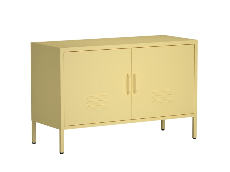  Armoire de rangement 100 x 40 x 65 cm jaune en métal, 2 portes, étagères réglables et passe-câbles  - Conforama A