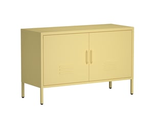 Armoire de rangement 100 x 40 x 65 cm jaune en métal, 2 portes, étagères réglables et passe-câbles