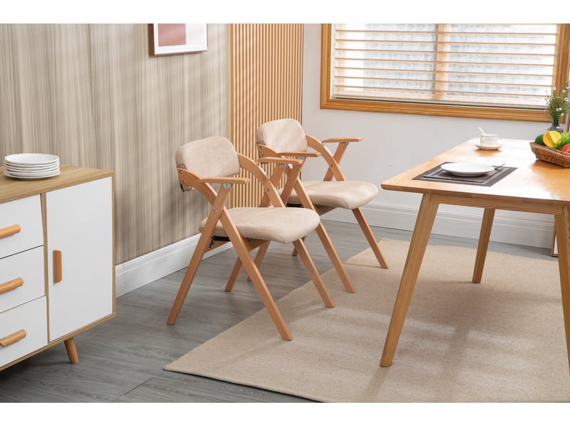  Lot de 2 chaises de salle à manger pliantes avec accoudoirs en lin kaki W3050P307913 - Conforama C