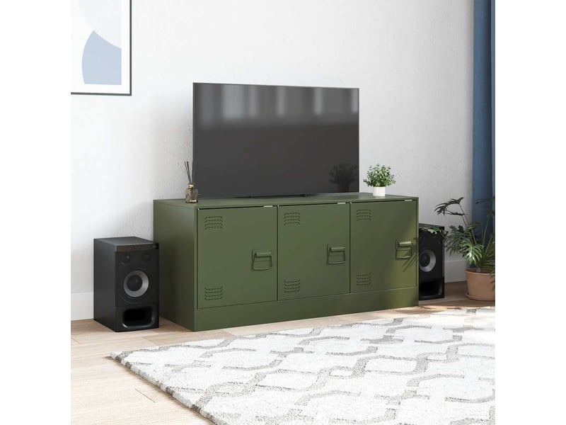  Meuble tv - banc tv - meuble de rangement vert olive 99x39x44 cm acier  - Conforama C