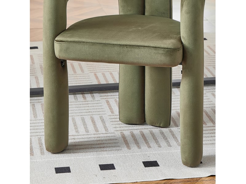  Lot de 2 chaises de salle à manger avec accoudoirs, mousse, tissu couleur vert, design moderne  - Conforama E