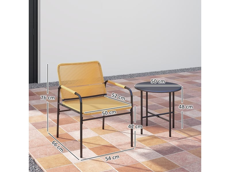 Salon de jardin bistrot,3 pièces avec table ronde,rotin pe,jaune - Conforama C