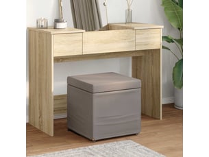Tabouret bas, ottoman taupe 41x41x40 cm tissu et bois stratifié