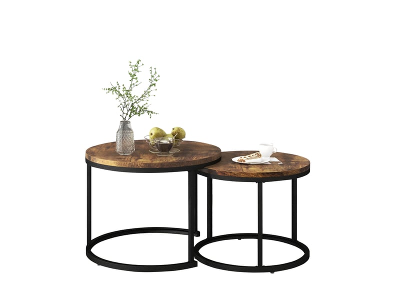 Lot de 2 tables basses rondes gigognes en mdf et métal marron - Conforama A