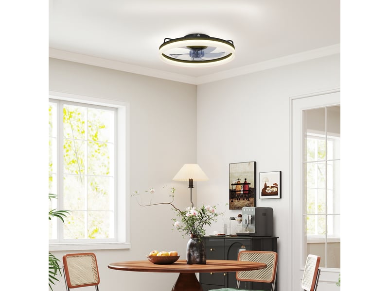 Ventilateur de plafond avec lumière led 40 w noir, moteur dc réversible, 6 vitesses et minuterie pour chambre - Conforama B