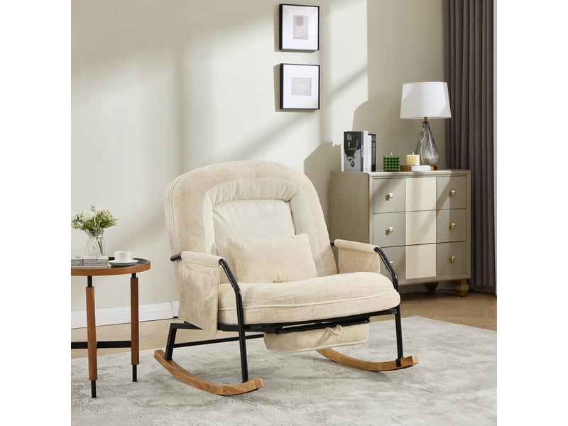  Fauteuil à bascule - 80x87x95 cm - fauteuil à basse moderne avec repose-pieds et dossier réglable - beige  - Conforama B
