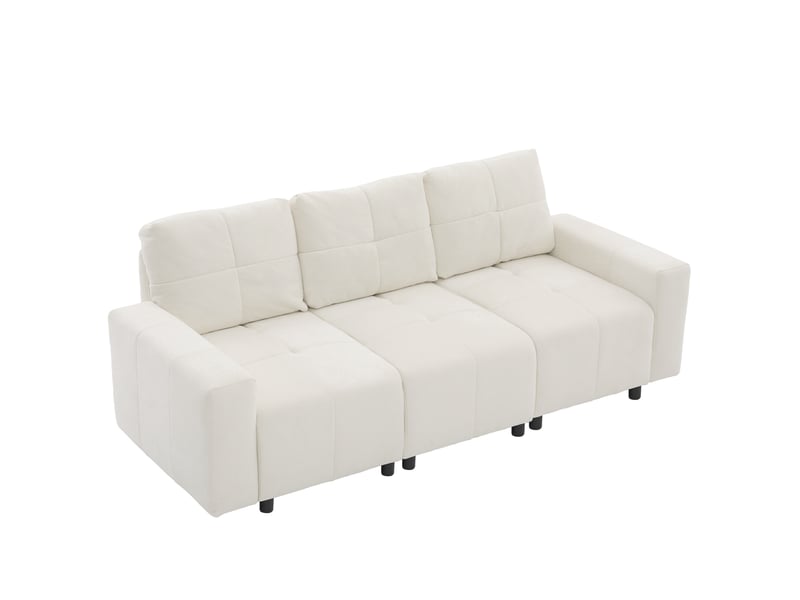  Canapé droit 3 places 213 cm en chenille beige blanc, profondeur réglable IKSETERA TRADING LTD - Conforama A