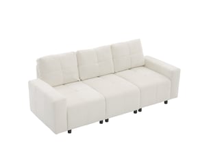 Canapé droit 3 places 213 cm en chenille beige blanc, profondeur réglable