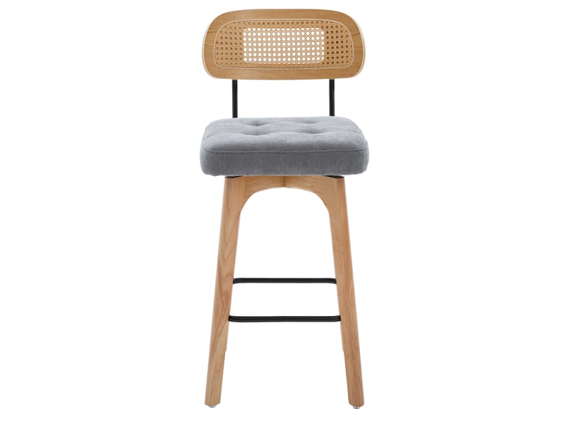 Lot de 2 tabourets de bar 44x51x96 cm – gris – pivotants à 360° avec dossier en rotin et assise chenille - Conforama D