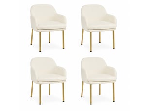 Lot de 4 chaises de salle à manger en polyester blanc avec accoudoirs, dossier ergonomique, pieds métal, patins réglables, charge 125 kg