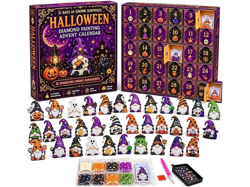  Calendrier de l'avent diamond painting 31 jours, gnomes halloween – kit diy complet, outils et perles inclus, déco maison  - Conforama A