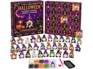 Calendrier de l'avent diamond painting 31 jours, gnomes halloween – kit diy complet, outils et perles inclus, déco maison