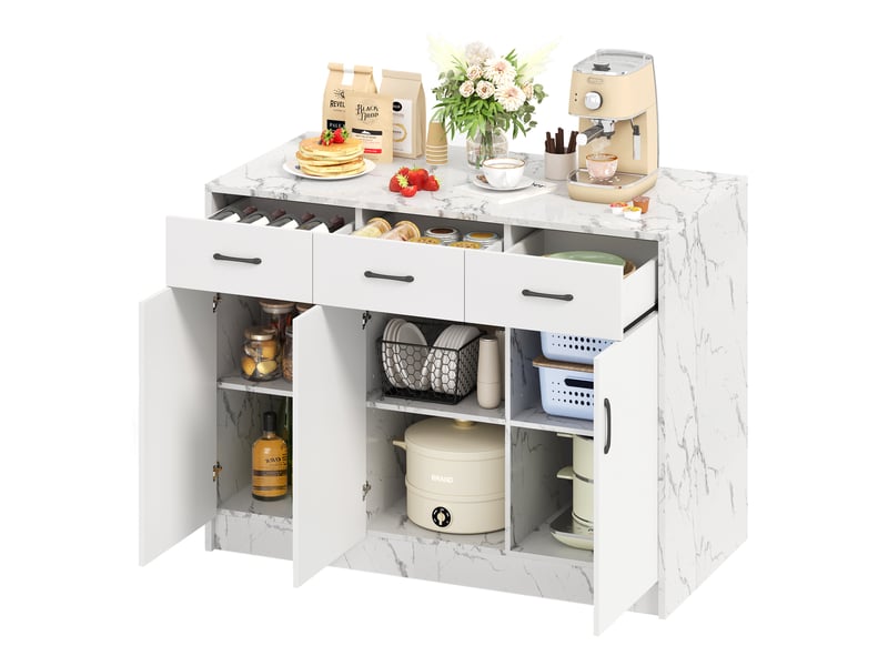  Ilot de cuisine 3 portes 3 tiroirs coloris blanc Îlot de cuisine blanc - Conforama A