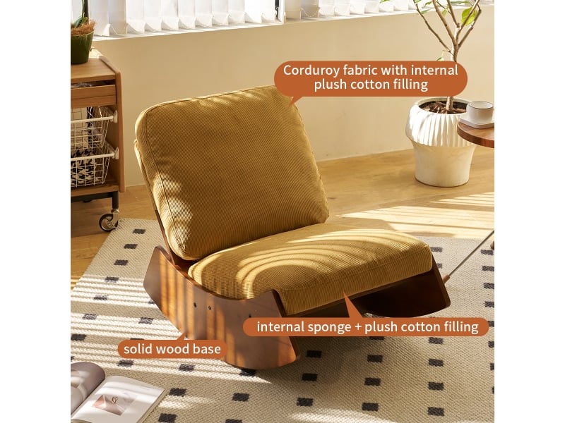  Fauteuil à bascule relax - 90x61,5x71,9 cm - balancement fluide en tissu velours côtelé structure bois massif - jaune  - Conforama C