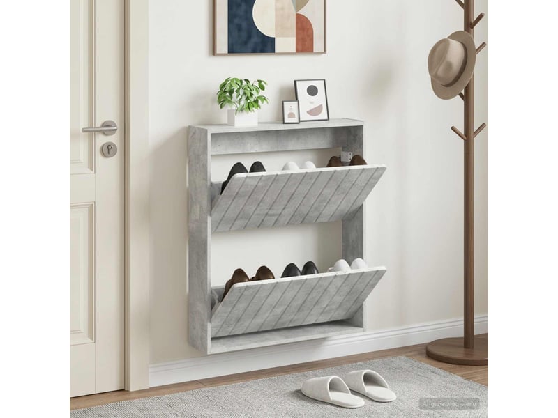  Meuble à chaussures mural, armoire à chaussures zwolle 71x17x86 cm gris béton  - Conforama B