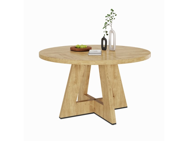 Table à manger ronde 120x120x75cm pour 4 à 6 personnes, design classique, style scandinave minimaliste, effet chêne, sans chaises evarich - Conforama A