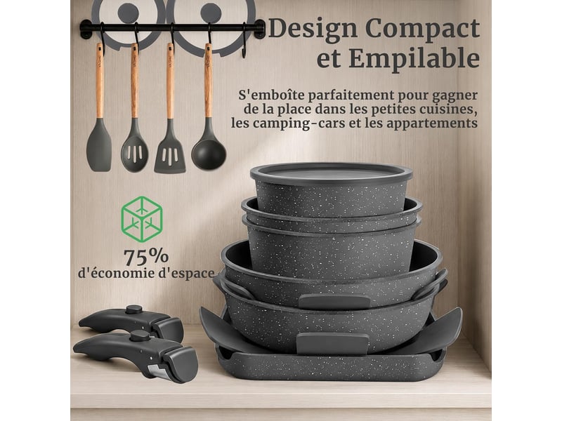  Batterie de cuisine antiadhésive yashe 21 pièces, gris  - Conforama C