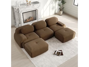 Canapé modulable, canapé de salon, en velours tricoté, marron, livré monté, sans structure, pour salon, bureau, chambre