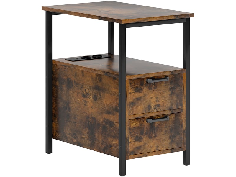  Table d'appoint 55x35x58,5 cm avec station de charge, 2 tiroirs, panneau de particules mélaminé, marron  - Conforama A