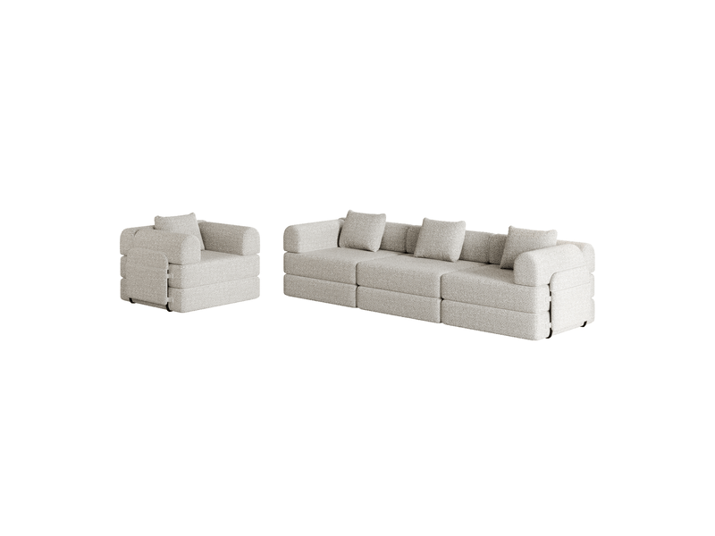 Canapé modulaire convertible 4 places avec rangement d'accoudoir et dessous antidérapant en chenille kaki - Conforama A