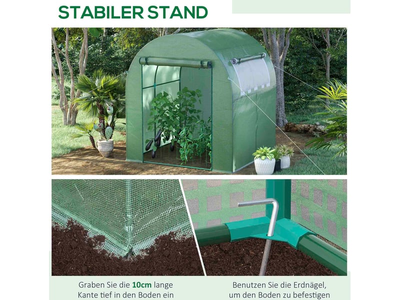  Serre de jardin tunnel 180 x 180 x 200 cm verte avec porte enroulable, fenêtre latérale et protection uv  - Conforama E