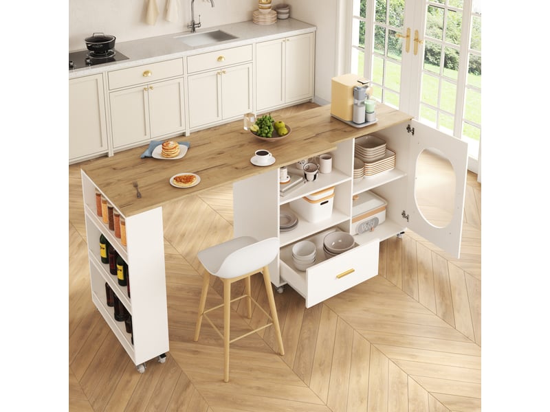 Îlot central de cuisine mobile avec plateau rotatif et rangement 120-180 cm evryae - Conforama C