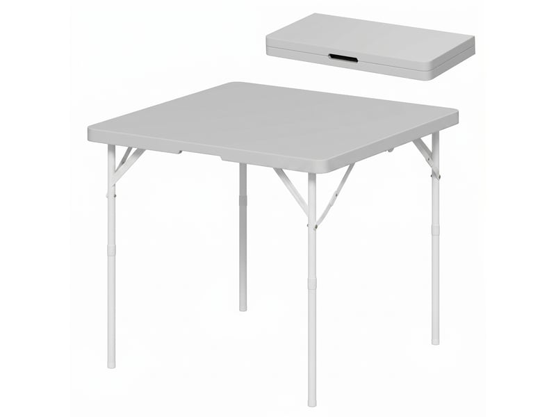  Table de camping pliante, réglable sur 2 hauteurs, en pehd et métal, 86 x 86 x 74 cm, gris foncé  - Conforama B