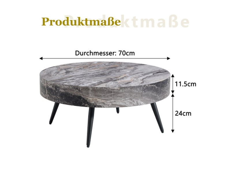 Table basse ronde 70 cm en mdf effet marbre gris - pieds noirs, design minimaliste, idéal petit salon - Conforama C