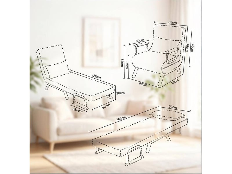  Fauteuil convertible 3 en 1 avec dossier réglable sur 5 positions et coussin amovible en lin gris  - Conforama D