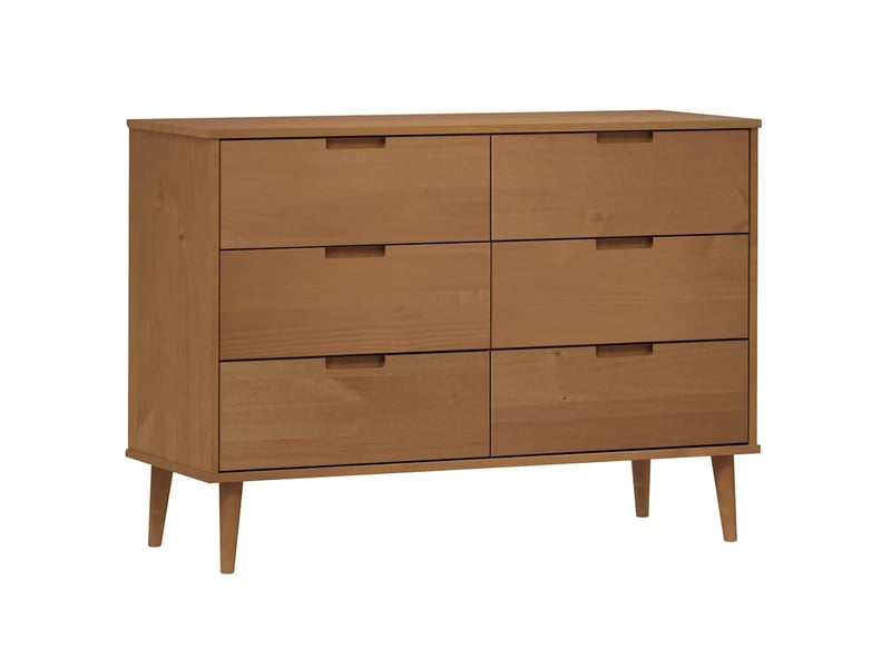  Commode chambre adulte, armoire à tiroirs marron 113x40x80 cm bois de pin massif shl96414  - Conforama A