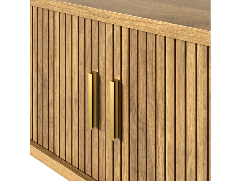  Meuble tv mural led avec 2 portes coulissantes, tiroir et étagères réglables, pour salon, naturel, 175 × 30 × 30 cm  - Conforama E