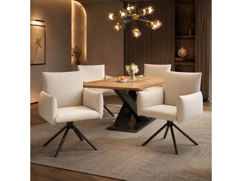  Lot de 4 chaises de salle à manger pivotantes 360° en velours beige  - Conforama C