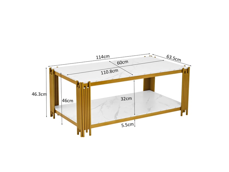  Table basse rectangulaire avec 2 étagères et plateau effet marbre, style moderne, pour salon, 114 × 64 × 46 cm  - Conforama D