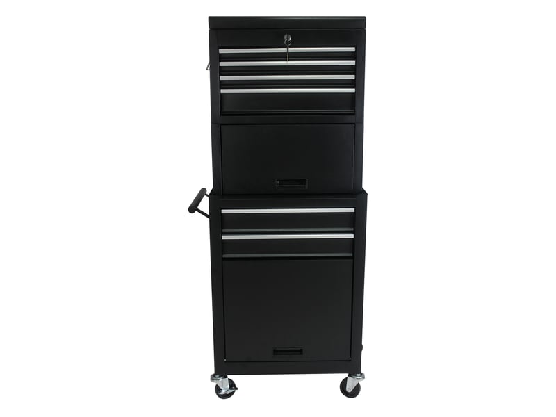 Armoire à outils 60 x 33 x 110 cm noire en acier, 6 tiroirs verrouillables avec roulettes pour atelier - Conforama A