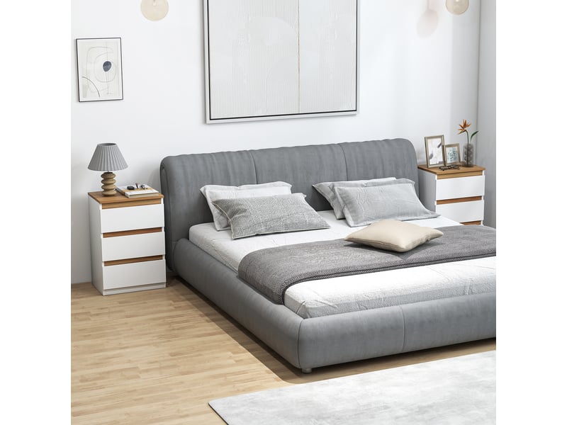  Lot de 2 tables de chevet étroites à 3 tiroirs, commodes pour salon ou entrée, 40 x 30 x 59,5 cm, blanches  - Conforama D