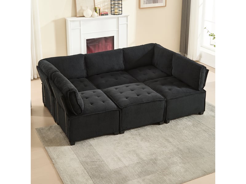 Canapé modulable 6 places en velours côtelé, configuration u ou l homvra - Conforama B