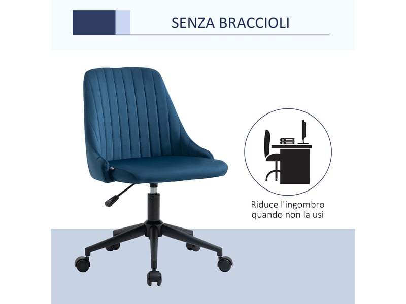  Chaise de bureau ergonomique en velours bleu, hauteur réglable, pivotante à 360° avec roulettes  - Conforama R