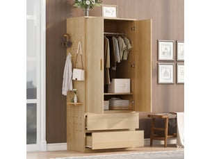 Armoire 2 porte(s) battante 2 tiroir(s) <strong>HAVRYA</strong> <strong></strong> coloris bois clair largeur 70 cm