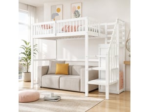 Lit mezzanine 90x200 cm <strong>DESMIU</strong> <strong></strong> coloris blanc