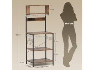 Étagère de cuisine avec prises 60x42x153cm, meuble micro-ondes industriel marron rustique (sans matelas).
