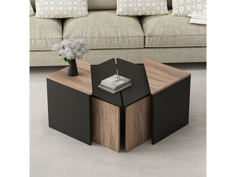Set de 4 tables basses frederikshavn carrées gigognes effet chêne anthracite [en.casa] Frederikshavn - Conforama B